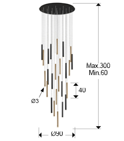 Plafoniera rotunda de lux cu 25 pendule negre si aurii LED dimabil Kimber Ø90 cm, control telecomanda, 373968D - Schuller [2]