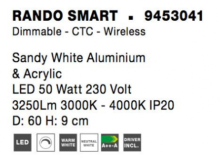 Plafoniera smart control Rondo Ø60 cm alba/neagra, iluminare LED dimabila, design modern, 9453041 - Novaluce [6]