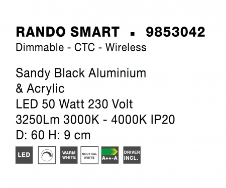 Plafoniera smart control Rondo Ø60 cm alba/neagra, iluminare LED dimabila, design modern, 9453041 - Novaluce [12]