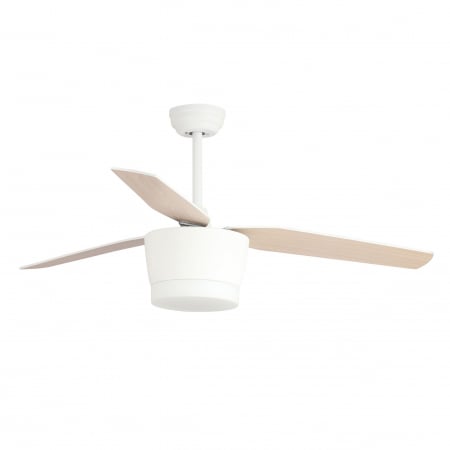 Plafoniere LED - Plafoniera ventilator LED alb/maro Hema, baza din otel, lame din lemn, inaltime reglabila, 5260261 - Novaluce