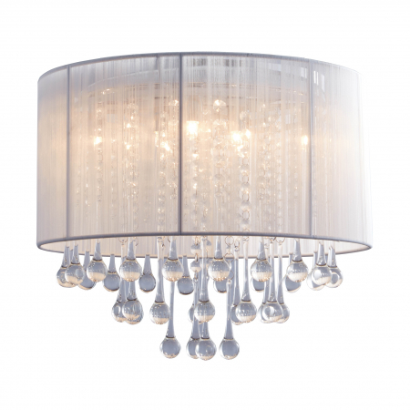 Promotii - Plafoniera rotunda VERONA Ø40 cm abajur textil alb, detalii cristal, 003064-009041 - Zumaline