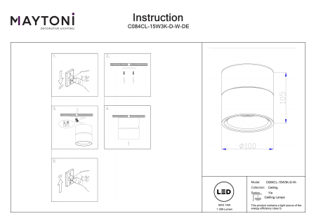 Plafonieră Yin, Aluminiu Alb, 15W, MAYTONI C084CL-15W3K-D-W-DE [4]