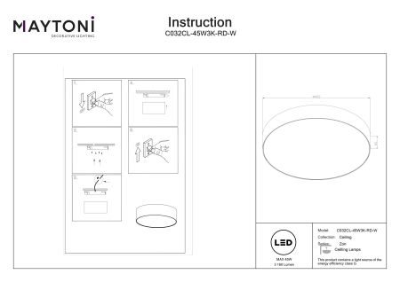 Plafonieră Zon, Aluminiu Alb, 45W, MAYTONI C032CL-45W3K-RD-W [4]