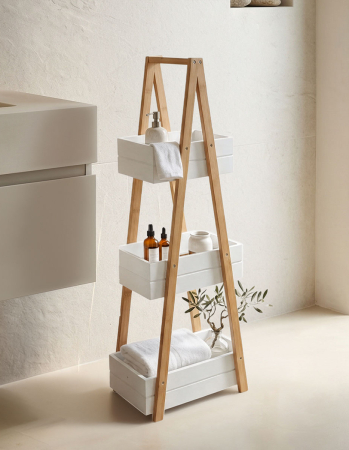 Accesorii Baie - Etajeră Tercy din bambus alb natur 30x18x80 cm