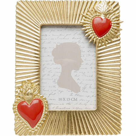 Decoratiuni - Ramă Foto Flaming Heart Due 18x2,5x22,5 cm, Rășină Poliesterică și Carton Roșu Auriu - Kare Design