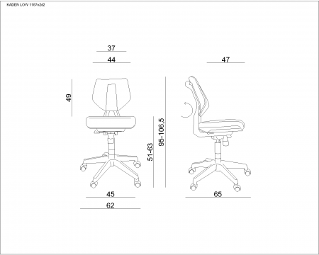 Scaun ajustabil gri/verde Kaden Low, spatar plastic, sezut piele ecologica, cu roti, 1167N3-GREY/GREY - Unique [4]