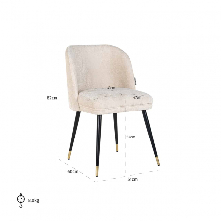 Scaun Alicia chenille alb ignifugat (FR-Bergen 900 chenille alb), S4547 FR WHITE CHENILLE - Richmond Interiors [4]