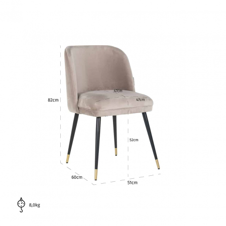 Scaun Alicia kaki catifea catifelată ignifugată (FR-Quartz 903 Khaki), S4547 FR KHAKI VELVET - Richmond Interiors [4]