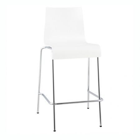 Scaune de bar - Scaun bar alb modern lemn curbat Cobe II, picioare subtiri metal crom, BS00690WH - Kokoon