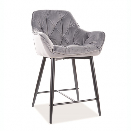 Scaune de bar - Scaun bar catifea gri Cherry Velvet II, design modern, picioare negre metal, CHERRYH2VCSZ - Signal