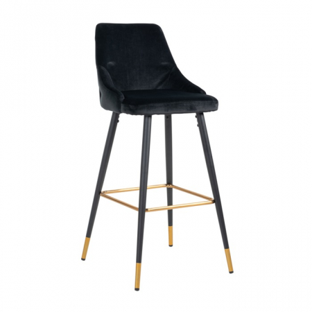 Scaune de bar - Scaun bar catifea premium negru/bej/gri Arvi picioare negre metal cu capace protectie aurii, S4476 BLACK VELVET - Richmond Interiors