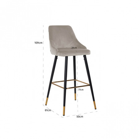 Scaun bar catifea premium negru/bej/gri Arvi picioare negre metal cu capace protectie aurii, S4476 BLACK VELVET - Richmond Interiors [8]