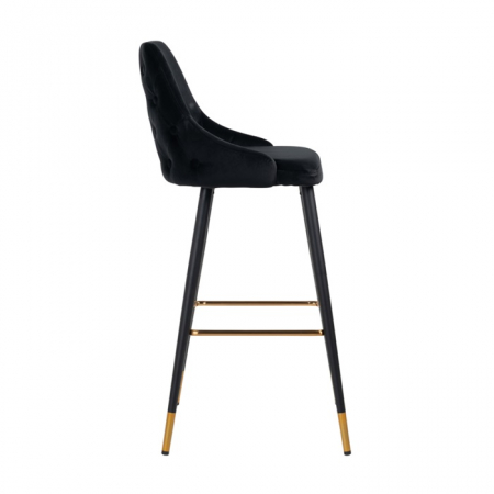 Scaun bar catifea premium negru/bej/gri Arvi picioare negre metal cu capace protectie aurii, S4476 BLACK VELVET - Richmond Interiors [1]