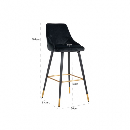 Scaun bar catifea premium negru/bej/gri Arvi picioare negre metal cu capace protectie aurii, S4476 BLACK VELVET - Richmond Interiors [4]