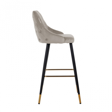 Scaun bar catifea premium negru/bej/gri Arvi picioare negre metal cu capace protectie aurii, S4476 BLACK VELVET - Richmond Interiors [6]