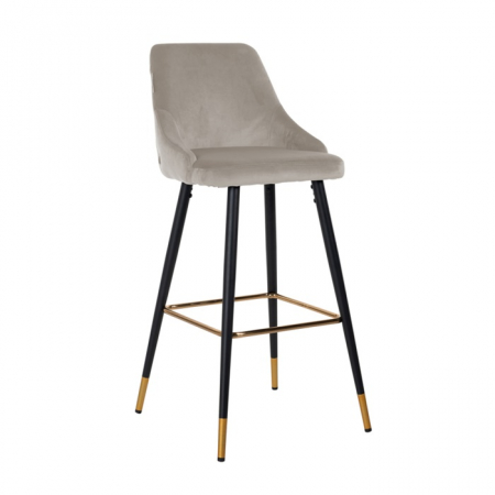 Scaune de bar - Scaun bar catifea premium negru/verde/bej/gri Arvi picioare negre metal cu capace protectie aurii, S4476 KHAKI VELVET - Richmond Interiors