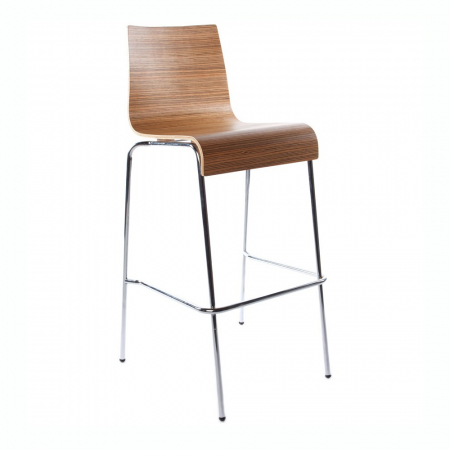 Scaune de bar - Scaun bar elegant lemn curbat Cobe lemn zebrano / picioare subtiri metal crom, BS00250ZE - Kokoon