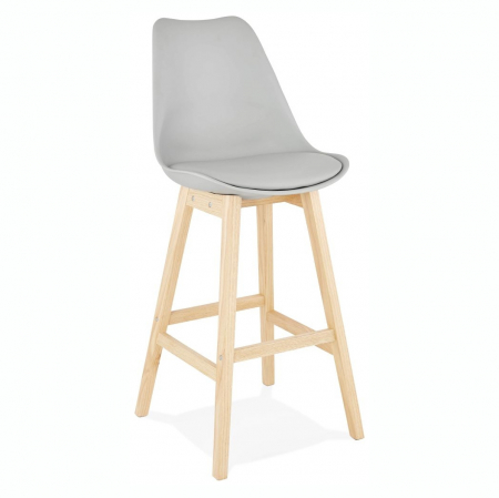 Scaune de bar - Scaun bar gri Roi premium, stil scandinav, polipropilena / sezut tapitat piele ecologica / picioare lemn masiv, BS01890GRNA - Kokoon
