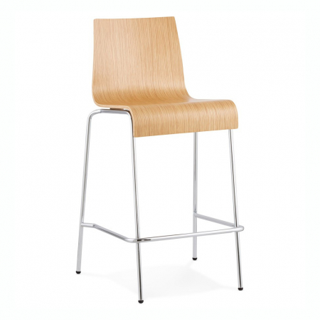 Scaune de bar - Scaun bar lemn natur curbat Cobe II, design premium, picioare subtiri metal crom, BS01240NA - Kokoon
