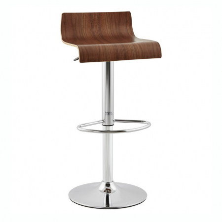 Scaune de bar - Scaun bar lux lemn curbat nuc Valnot, spatar jos, inaltime reglabila, picior crom, BS00950WA - Kokoon