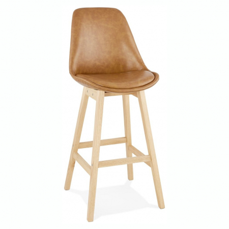 Scaune de bar - Scaun bar maro piele ecologica Elemer premium, stil scandinav, picioare lemn masiv, BS01900BRNA - Kokoon