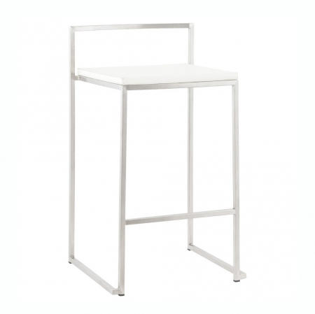 Lichidare stoc - Scaun bar modern patrat Meto II, tapitat piele ecologica alba, picioare otel inoxidabil, BS00790WH - Kokoon