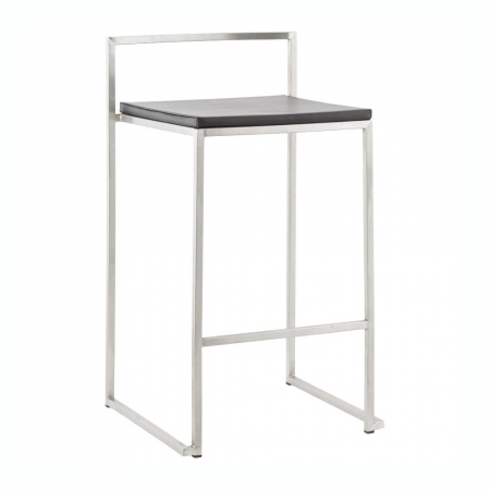Scaune de bar - Scaun bar modern patrat Meto II tapitat piele ecologica neagra, picioare otel inoxidabil, BS00780BL - Kokoon