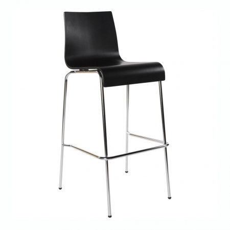 Scaune de bar - Scaun bar negru mat lemn curbat Cobe fara brate, picioare subtiri metal crom, BS00220BL - Kokoon