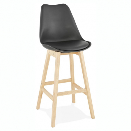 Scaune de bar - Scaun bar negru Roi premium, stil scandinav, polipropilena / sezut piele ecologica / picioare lemn masiv, BS01880BLNA - Kokoon
