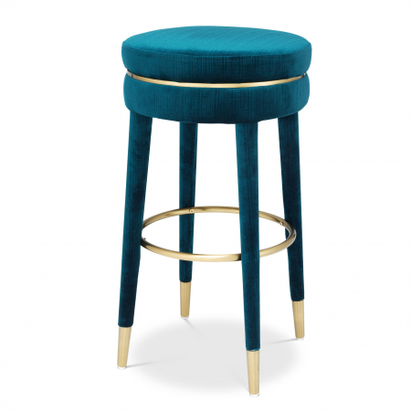 Scaune de bar - Scaun bar rotund fara brate Parisian 78 cm catifea albastra/verde, detalii aurii | Eichholtz - 113719