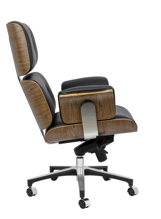 Scaun birou directorial lux Business, piele italiana neagra, lemn nuc, baza metalica, YS-6809.BLACK.WALNUT - King [3]
