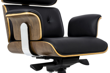 Scaun birou directorial lux Business, piele italiana neagra, lemn nuc, baza metalica, YS-6809.BLACK.WALNUT - King [7]