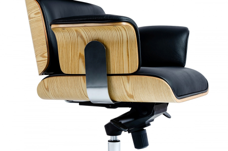 Scaun birou directorial lux Business, piele italiana neagra, lemn nuc/frasin,trandafir, baza metalica, YS-6809.BLACK.WALNUT - King [17]