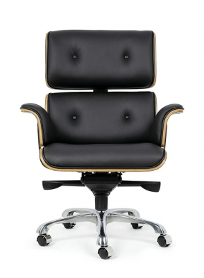 Scaun birou directorial lux Business, piele italiana neagra, lemn nuc/frasin,trandafir, baza metalica, YS-6809.BLACK.WALNUT - King [1]