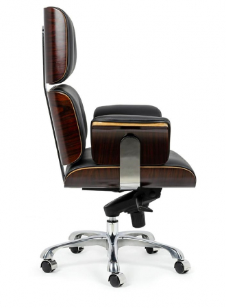 Scaun birou directorial lux Business, piele italiana neagra, lemn nuc/frasin,trandafir, baza metalica, YS-6809.BLACK.WALNUT - King [18]