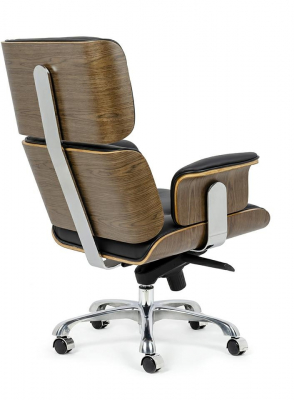 Scaun birou directorial lux Business, piele italiana neagra, lemn nuc/frasin,trandafir, baza metalica, YS-6809.BLACK.WALNUT - King [3]