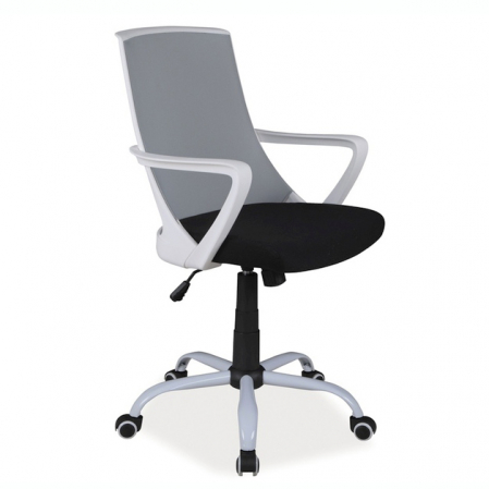Lichidare stoc - Scaun birou modern gri, negru si alb Rukmi, tapiterie textil, baza rotativa alba metal, OBRQ248SZC - Signal
