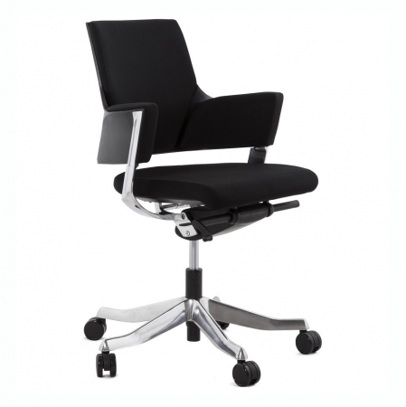 Scaune High end - Scaun birou negru lux Ray, design ergonomic elegant, tapiterie textila, baza rotativa aluminiu, OC00390BL - Kokoon