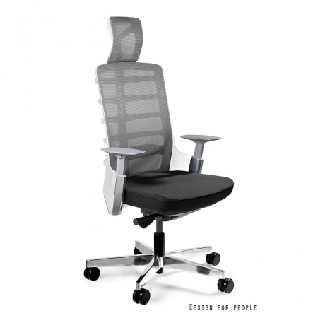 Scaune High end - Scaun birou negru/maro/alb Spinelly, cadru alb, tapiterie sezut piele naturala, baza aluminiu, inaltime, adancime si cotiere reglabile, W-999-W-HL-4 - Unique