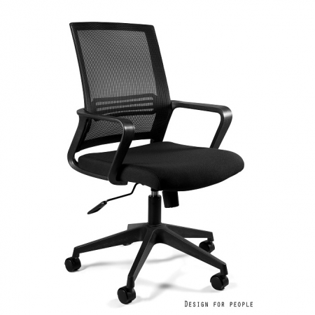Scaune de birou - Scaun birou negru Play, spatar tip mesh, sezut tapitat cu material textil, baza din plastic, inaltime reglabila, 858-4 - Unique