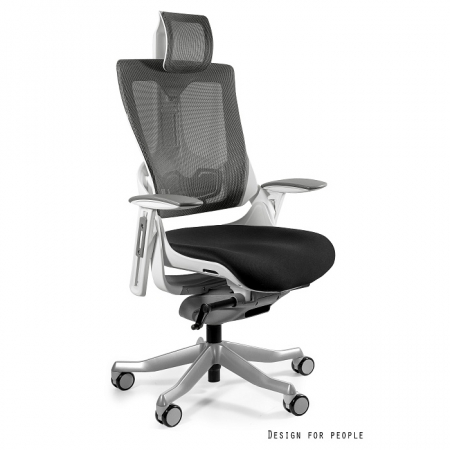 Scaune High end - Scaun birou premium ajustabil Wau II, diverse culori, cadru alb, sezut textil, spatar si tetiera mesh, W-709-W-BL418/NW41 - Unique