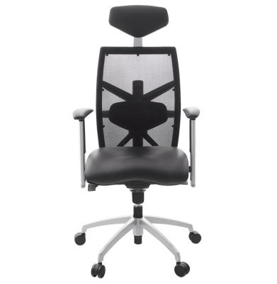 Scaun birou premium negru Osaka tapitat piele naturala, spatar mesh, tetiera ajustabila, OC00150BL - Kokoon [1]