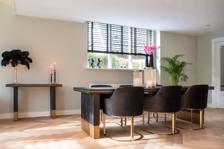 Scaun catifea lux Rados antracit/bej/gri, cadru otel inoxidabil auriu, cu brate, S4492 STONE VELVET - Richmond Interiors [9]
