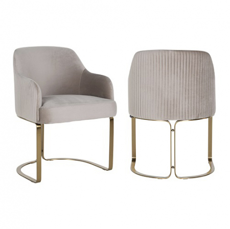 Scaun catifea lux Rados antracit/bej/gri, cadru otel inoxidabil auriu, cu brate, S4492 STONE VELVET - Richmond Interiors [10]