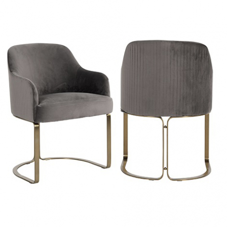 Scaun catifea lux Rados antracit/bej/gri, cadru otel inoxidabil auriu, cu brate, S4492 STONE VELVET - Richmond Interiors [1]