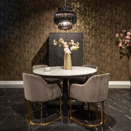 Scaun catifea lux Rados antracit/bej/gri, cadru otel inoxidabil auriu, cu brate, S4492 STONE VELVET - Richmond Interiors [20]