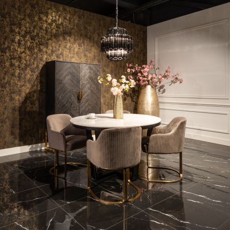 Scaun catifea lux Rados antracit/bej/gri, cadru otel inoxidabil auriu, cu brate, S4492 STONE VELVET - Richmond Interiors [21]