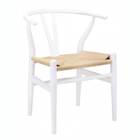 Scaune - Scaun clasic alb Saku Premium cu spatar rotunjit din lemn masiv, sezut impletit, DC-541.WHITE - King