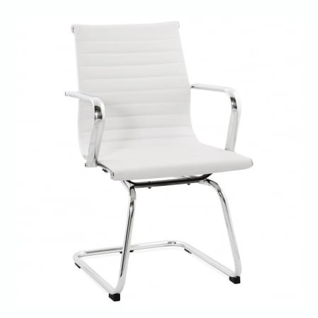 Promotii - Scaun conferinta alb Yotta design modern, tapitat piele ecologica, baza sanie otel crom, OC00190WH - Kokoon
