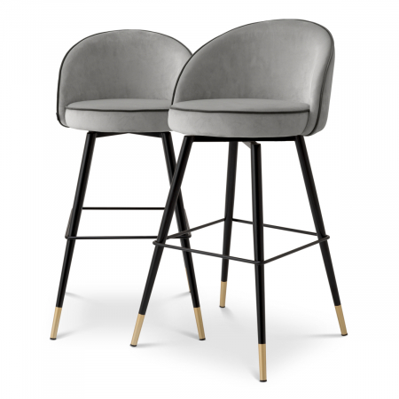Scaune de bar -   Scaun de bar Cooper roche gri deschis catifea set de 2 117658 EICHHOLTZ